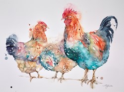 On The Fence- Trio of Chickens by Amanda Gordon - Original on Paper sized 28x21 inches. Available from Whitewall Galleries